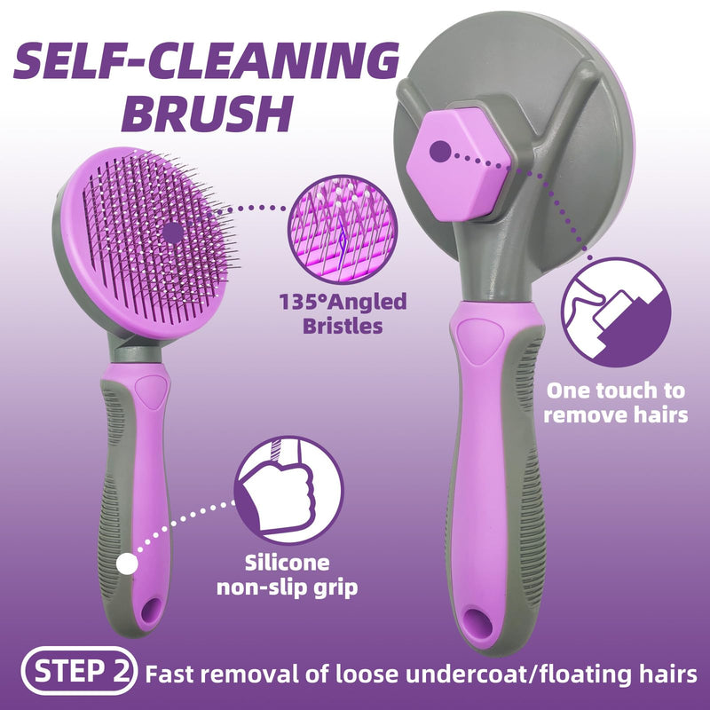Dog Brush for Shedding, 7 PCS Dog Grooming Brush Kit Including Undercoat Rake, Slicker Brush, Dematting Comb, Nail Clipper, Bath Brush for Long & Short Haired Dogs, Cats - Purple A-Purple