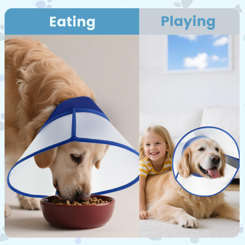 Upgraded Dog Cone Collar After Surgery, Soft Breathable Pet Recovery Collar with Double-Layer Design and Support Plate, Adjustable Dog Cone Collar for Large Medium Dogs, Elizabethan Collar （Blue，XL） Blue XL（Neck：15.35-17.72”）
