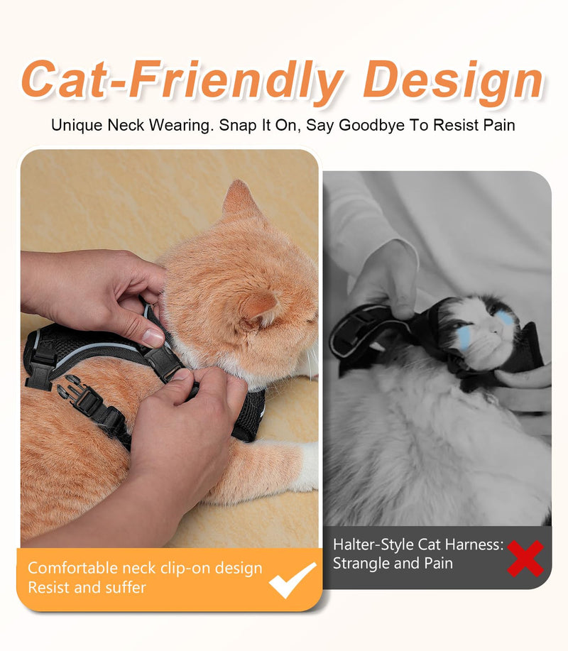 Halypet Cat Harness and Leash Set [ MAX Safety Third Generation ] Escape Proof Soft Adjustable Cat Leash Breathable Comfortable Vest Easy to Wear Kitten Harness for Outdoor Walking Black H200 Pro Black Medium (13-18lb) - PawsPlanet Australia
