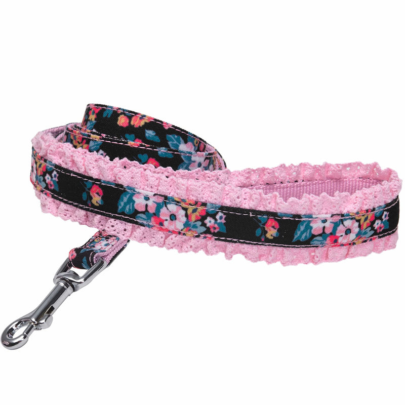 Blueberry Pet Durable Made Well Elegant Floral Print Dog Leash with Lace in Sleek Black, 5 ft x 5/8", Small, Leashes for Dogs Small (Pack of 1)