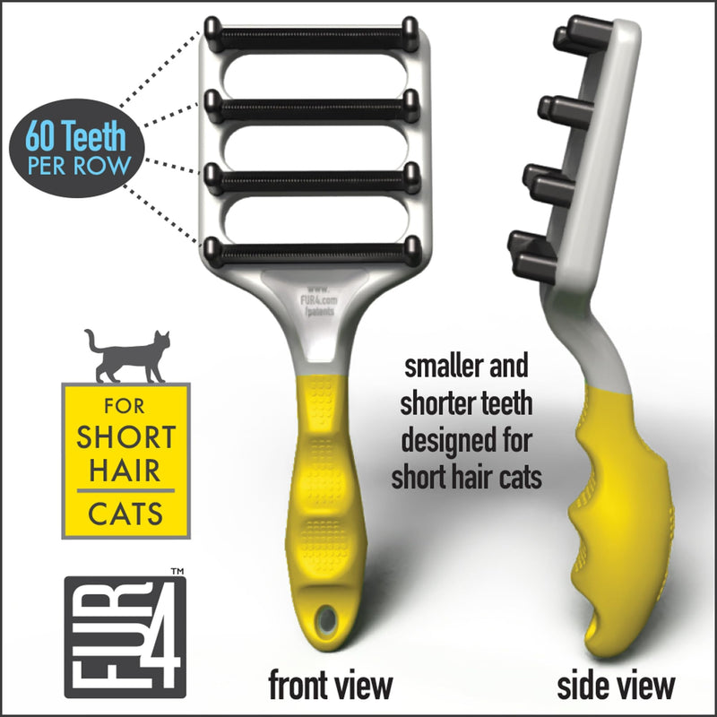 FUR4 deShedding Cat Brush for Short Hair Cats – Pet Hair Brush with 4 Carbon Fiber Edges – deShedding Tool Removes Loose Fur – Gentle & Effective Cat Grooming Brush for Shedding - PawsPlanet Australia