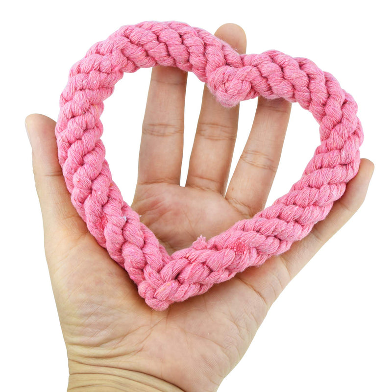 2 PCS Dog Chew Toys Heart Shaped Rope for Valentine's Day Pets Cotton Chewing Supplies Pink & Red 5.5Inch - PawsPlanet Australia