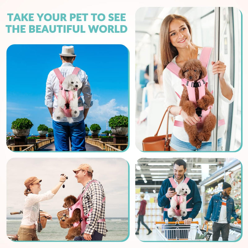 Carrier Backpacks, Adjustable Pet Backpack Carrier, Legs Out Easy-fit Dog Chest Bag for Medium Small Dogs, Hands Free Dog Front Carrier for Hiking, Cycling（Pink S） Pink - PawsPlanet Australia