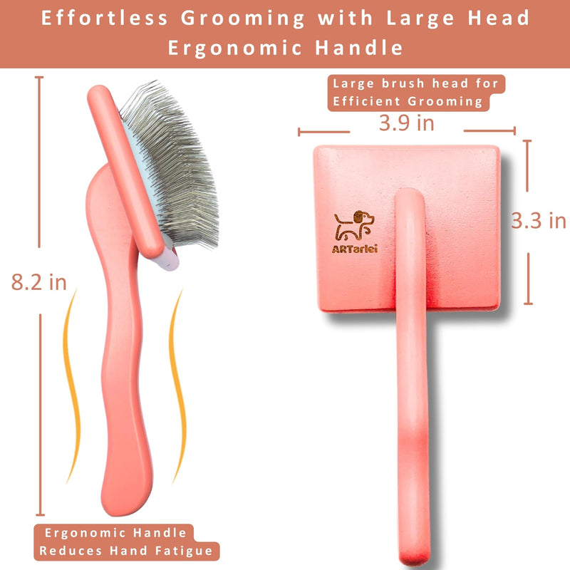 2-in-1 Dog Slicker Brush & Comb for Golden Retriever & Doodle - Easy Detangling & Deshedding, Tailored for Matted Coats of Long Curly Haired Doodle Mixes - Effortless Tangle-Free Grooming Large Coral - PawsPlanet Australia