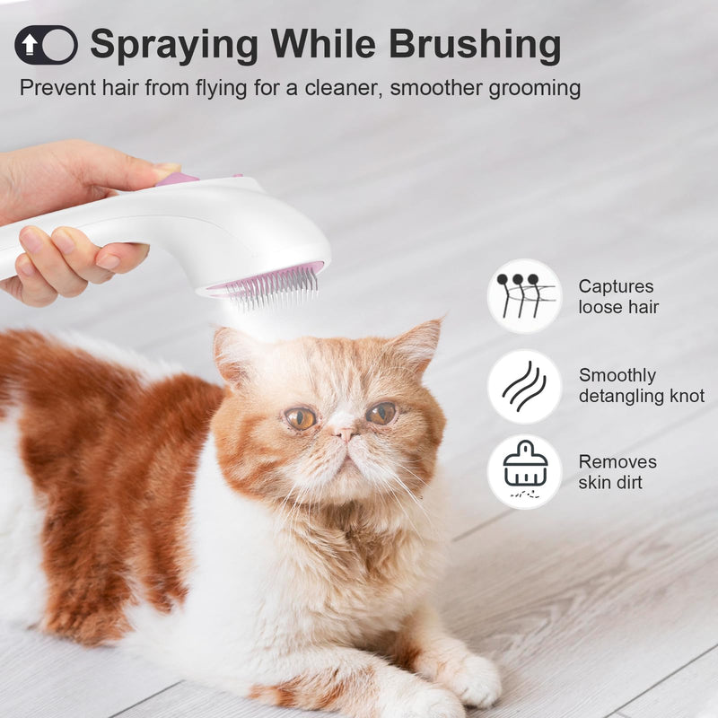 Steam Cat Brush with Release Button, [Ultra-Quiet Design/Comfort-Grip Handle] Pet Spray Dog Brush, Rechargeable Pet Steam Brush for Long Short Hair Cats, Dogs, Rabbits Grooming(Pink) - PawsPlanet Australia