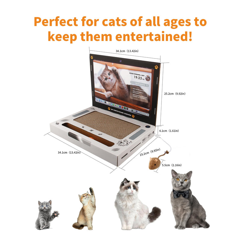 PETGEEK Cat Toys 3-in-1 Laptop Scratcher for Indoor Cats, Interactive Cat Toy with Fluffy Mouse and Ball Track Pad, Kitten Toys & Cat Scratching Board - PawsPlanet Australia