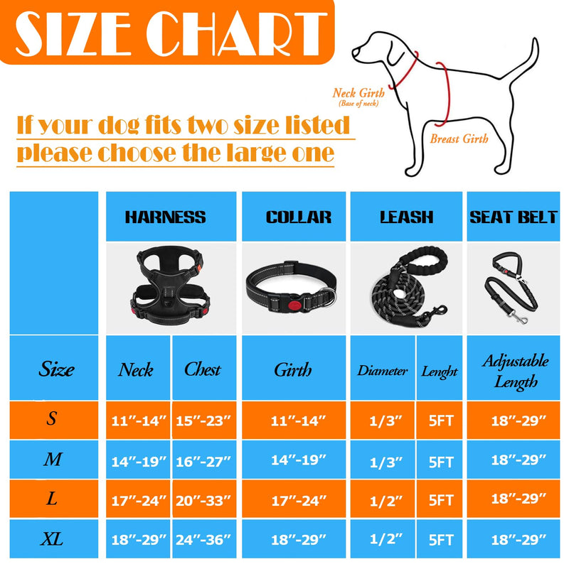 No Pull Dog Harness, Collar & Leash Set | Includes Dog Seat Belt, Collapsible Bowls & Poop Bag Dispenser. Ideal for Training, Walking, Hiking. Fits Small to Large Dogs(Black-M) Medium Black - PawsPlanet Australia
