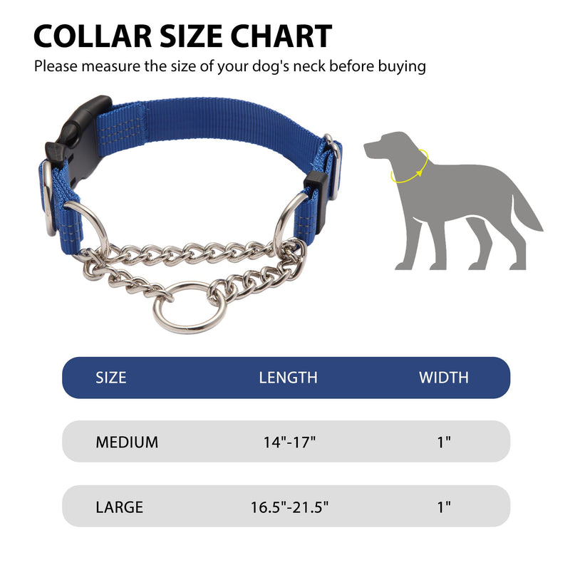 Martingale Dog Collar with Quick Release Buckle Steel Chain No Pull Training Reflective Collar for Medium Large Dogs(Blue, Medium) Blue Medium (Pack of 1) - PawsPlanet Australia
