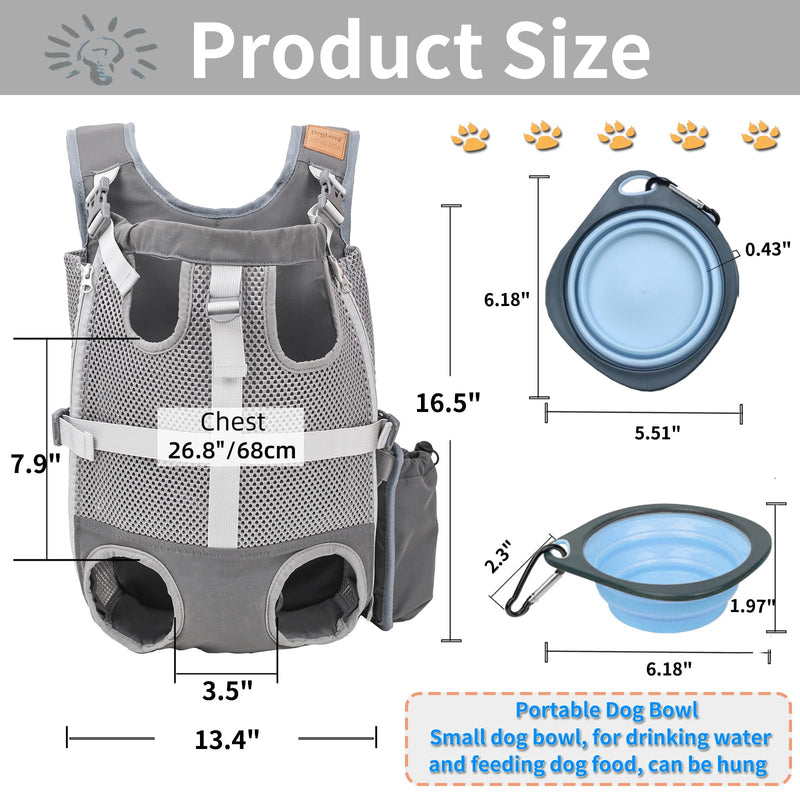 Dog Carrier Backpack - Legs Out Front Facing Pet Carrier Backpack for Small Medium Dogs, Hands-Free Dog Front Carrier, Easy-fit Adjustable Dog Carrying Backpack for Walking Hiking Bike and Motorcycle Grey - PawsPlanet Australia