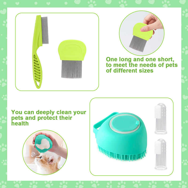 VCZONE 8 Pcs Cat Brush Grooming Kits, Pet Self Cleaning Kit with Pet Nail Clipper and File, Flea Comb, Pet Shampoo Bath Brush, Pet Shedding Brush, Silicone Toothbrush (Green) Green - PawsPlanet Australia