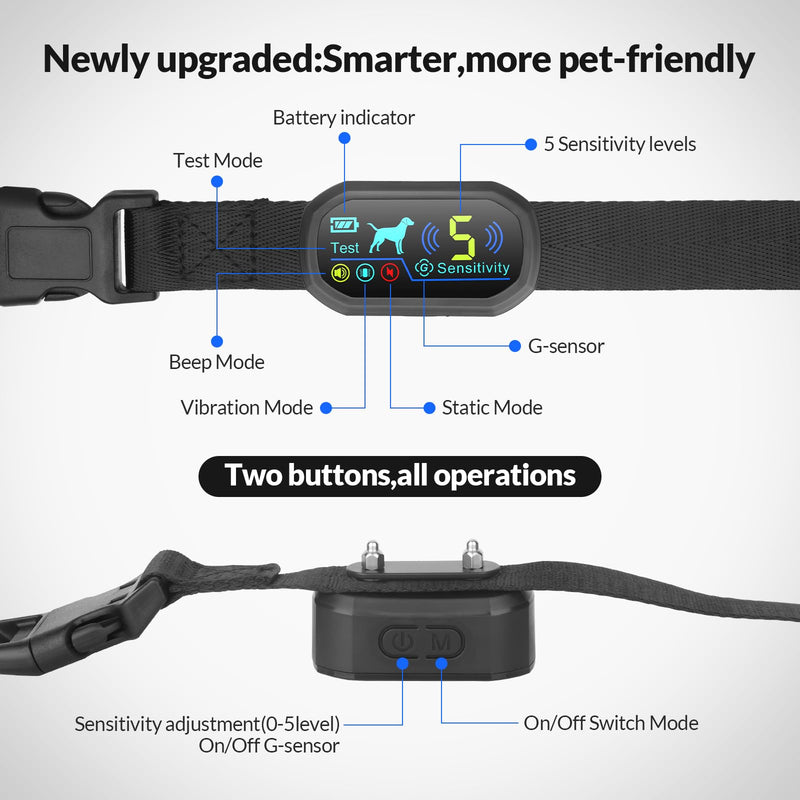 Dog Bark Collar, Waterproof Rechargeable Shock Collar for Small Dogs, Smart Training Collar with 5 Sensitivity Levels and 4 Adjustable Beep Vibration Safe Shock Modes - PawsPlanet Australia