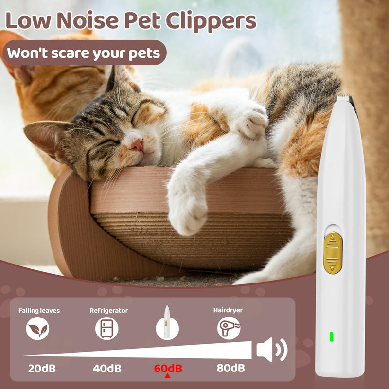 USB Rechargeable Pet Paw Trimmer - Low Noise Dog Grooming Clippers for Small Areas Around Paws, Eyes, Ears, Face, Rump (White) - PawsPlanet Australia