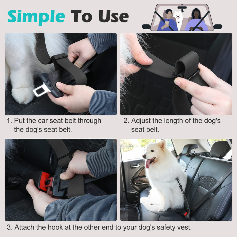 Pawaboo Dog Car Seatbelt, 20 in Adjustable Universal Pet Safety Belt, Chew-Proof Dogs Car Restraint with Adjustable Strap, PVC Shell Dog Seatbelt Harness, Dogs Leash with 360° Hook, Black 20in-1Pack - PawsPlanet Australia
