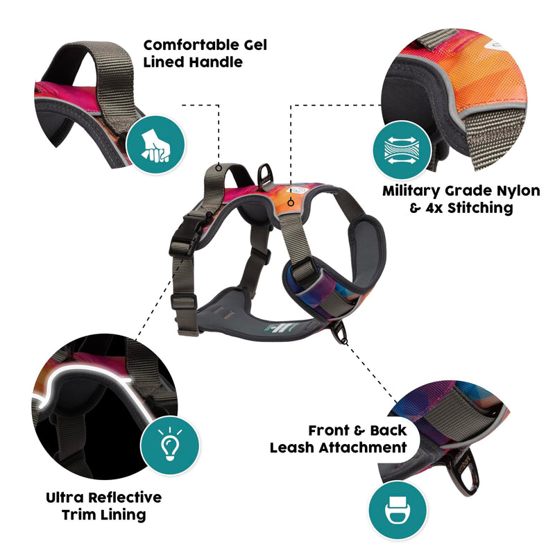 Embark Adventure No Pull Dog Harness, Reflective Trim No Pull Harness for Medium Sized Dog - Military Grade Nylon, Front Clip with Gel Lined Handle. Soft & Padded Puppy M Aurora - PawsPlanet Australia