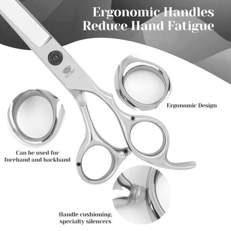 Dog Grooming Scissors Set – 6 in 1 Silver Pet Grooming Kit with Curved, Thinning, Chunker & Straight Shears + Comb – 440C Stainless Steel, Sharp & Durable for Dogs & Cats - PawsPlanet Australia
