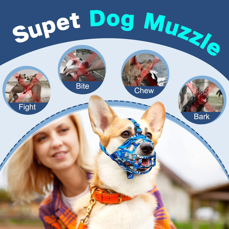 Dog Muzzle to Prevent Biting, Basket Muzzles for Large Medium Small Dogs Allows Panting Drinking Anti Chewing, Perfect for Grooming Trimming Training and Aggressive Reactive Dog (Blue, Size 5) Blue