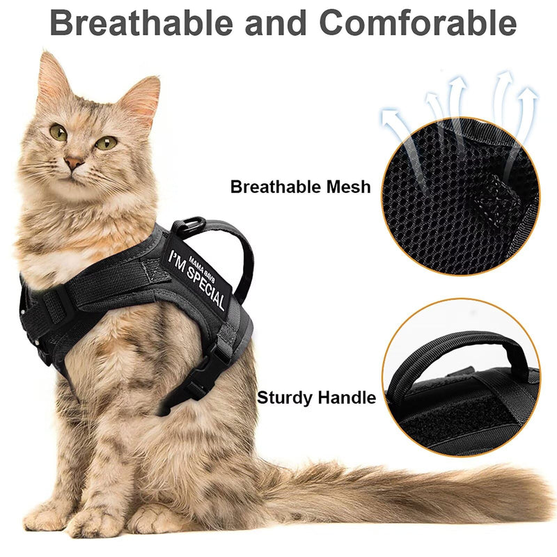 Forestpaw Cat Harness Escape Proof for Walking,Adjustable Large Cat Vest Harness with Soft Mesh Padded,Tactical Cat Harness with Control Handle,Molle Patches,Black Chest 12-17",Neck 8.0-12.5" Black