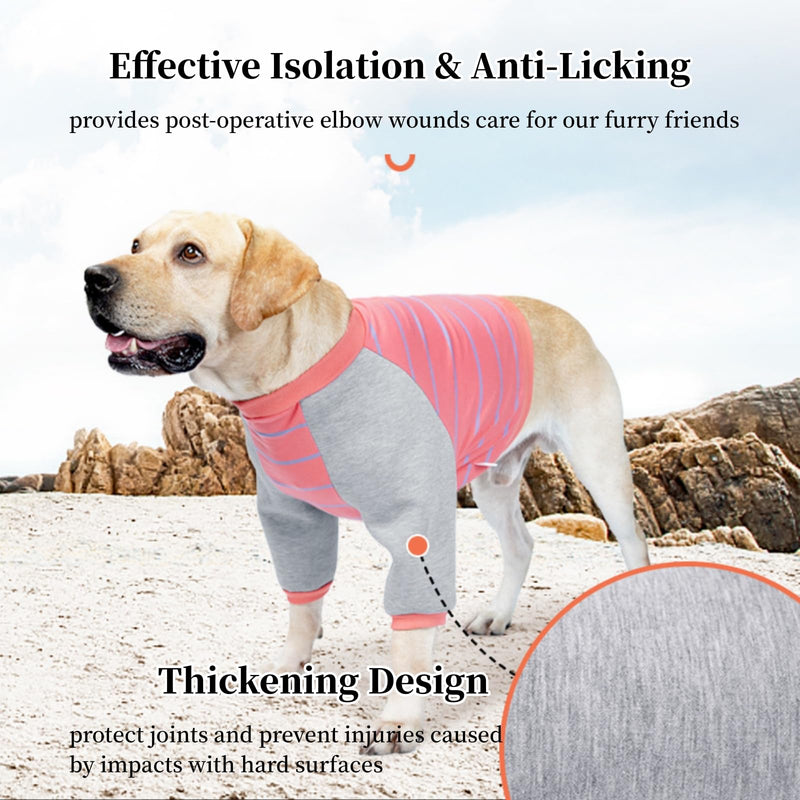 Dog Elbow Protector for Calluses, Dog Post Operative Protection Shirt, Dog Surgery Recovery Suit Clothes Front Leg Braces Elbow Dysplasia, Cone Collar Alternative for Sprain Arthritis Joint Care, 2XL Pink & Stripe - PawsPlanet Australia