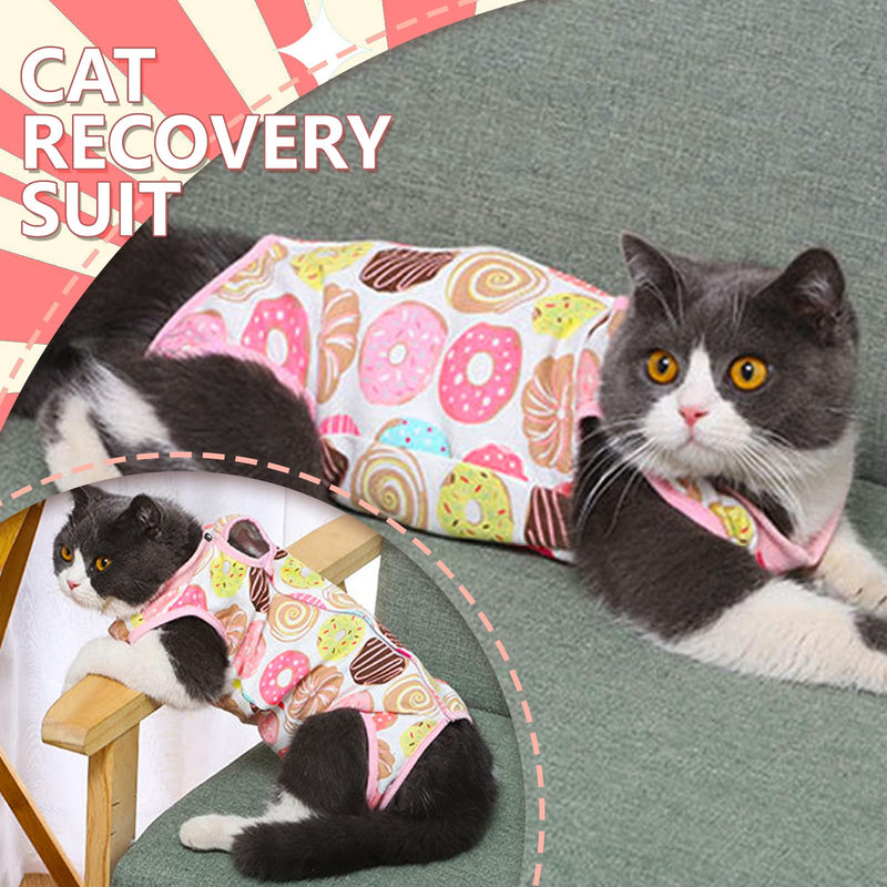 Cat Recovery Suit, 1 Pack Donut Pattern Cotton Cat Wound Surgery Recovery Suit Soft After Recovery Surgery for Small Cats and Dogs, M Donut with Drawstring Medium