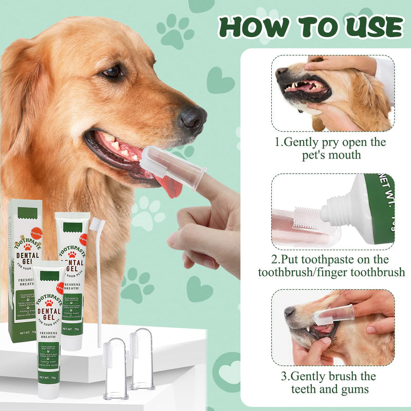 Cat toothpaste, dog toothpaste, pet dental care set with vanilla flavor, for cleaning cats and dogs' teeth