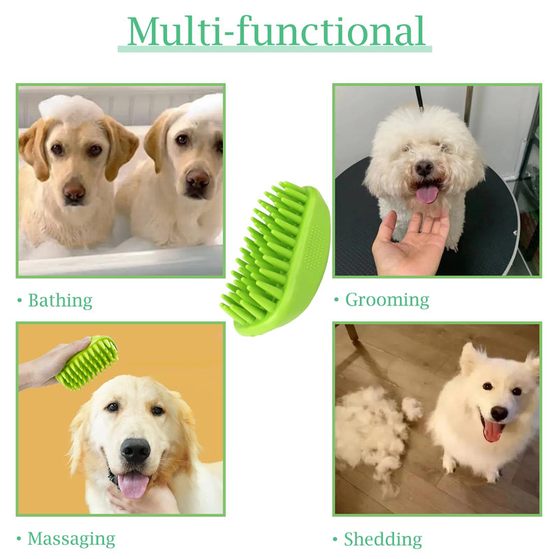 Dog Bath Brush, Pet Silicone Shampoo Brush, Rubber Shower Wash Curry Brush for Short Long Haired Dogs Cats Shedding Grooming and Massage, Pet Rubber Brush Removes Loose & Shed Fur Green - PawsPlanet Australia