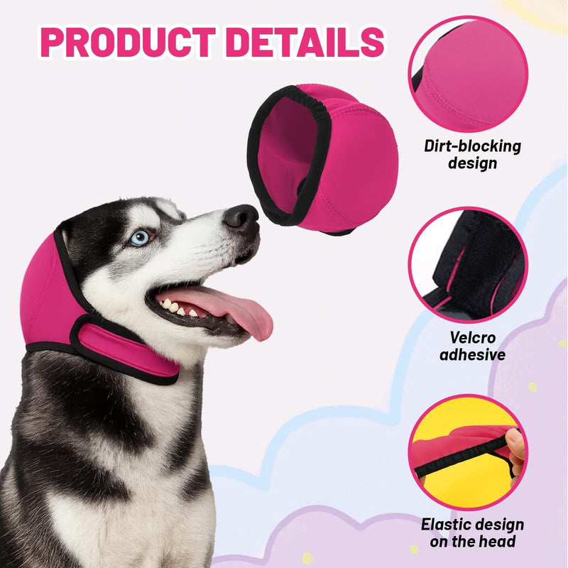Dog Ear Protectors, Adjustable Dog Ear Defenders for Noise Protection - Soft, Secure Head Wrap with Magic Tape for Anxious Pets During Bathing, Grooming, Thunder & Fireworks（Rose Red, L）