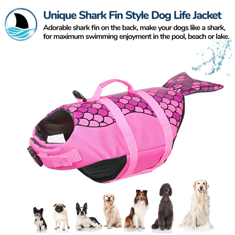 AOFITEE Dog Life Jacket, Dog Life Vest for Swimming, Mermaid Dog Life Vest with Rescue Handle and Reflective Stripe, Ripstop Dog Lifesaver Float Coat, Dog Swimming Vest for Small Medium Large Dogs X-Large Pink