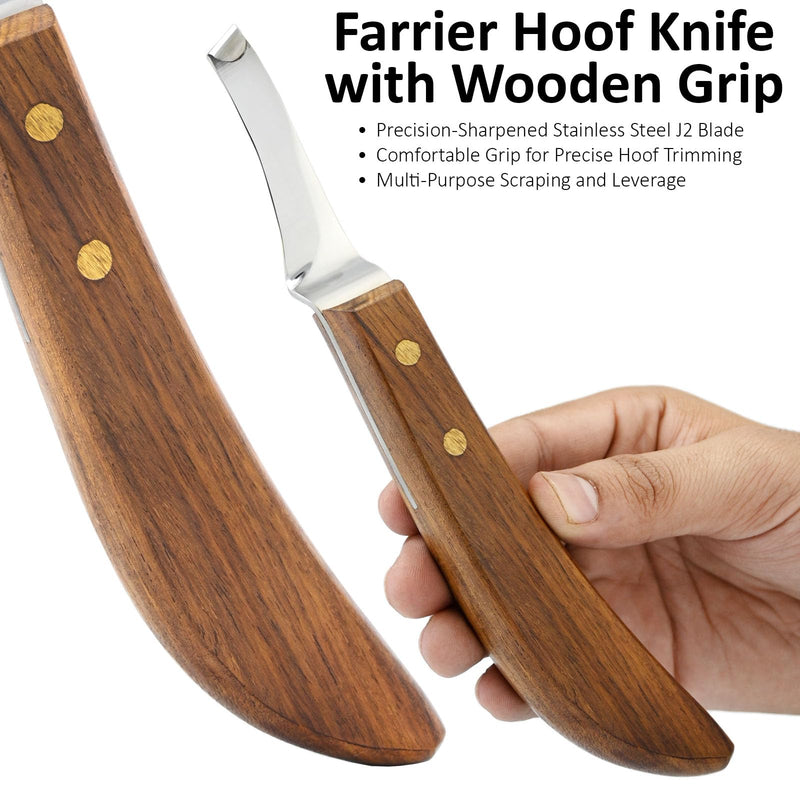 Farrier Hoof Knife with Wooden Handle Single Sided Edge Curved Blade Super Sharp Hoof Tool– Trimming for Horses, Cattle, Goats & Livestock (Brown) Brown - PawsPlanet Australia