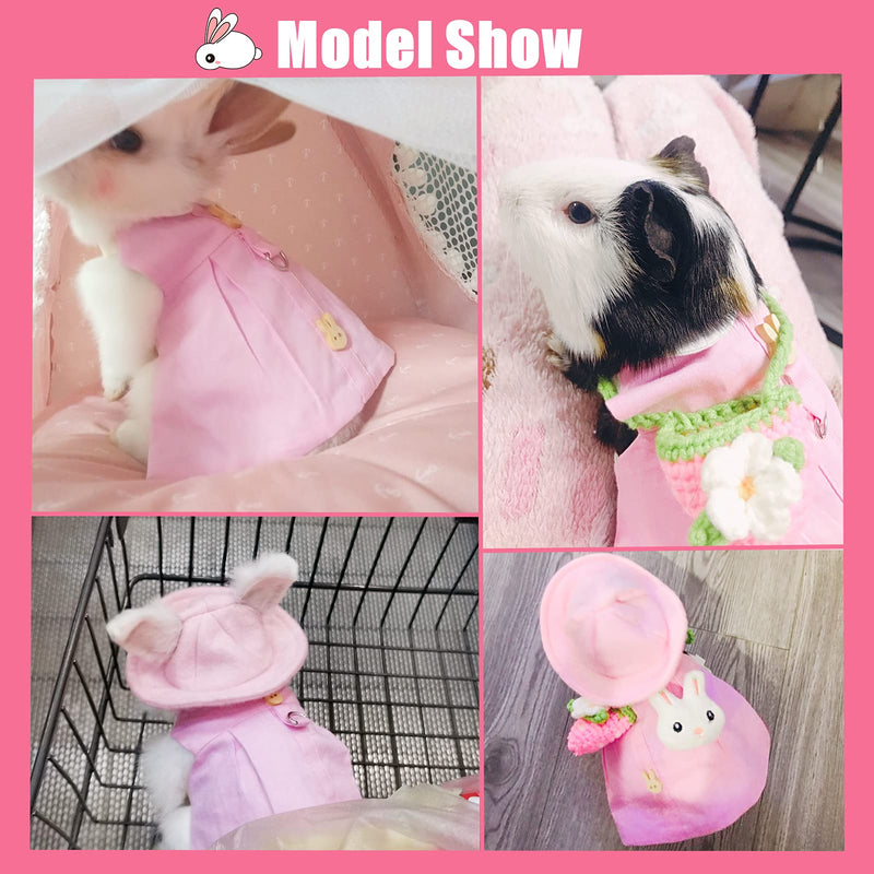 Guinea Pig Clothes,Soft Bunny Ferret Clothes with Pet Rabbit Harness and Leash Mini Hat Bag Cute Brooch for Kitten Small Animal Collars Pink