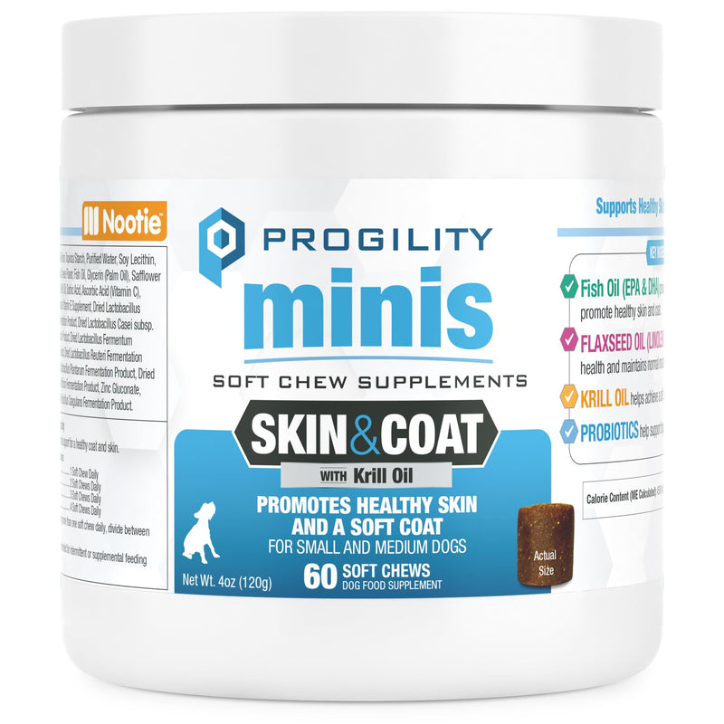 Nootie Progility Mini Skin & Coat Supplement for Small Dogs, Fish Oil Supports Healthy Skin & Coat, 60 Soft Chews per Container - PawsPlanet Australia