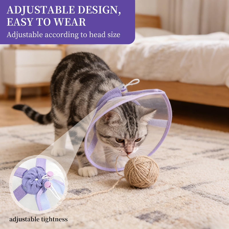 Conical Collars for Cats, Purple Breathable Air Fabric, Post-Operative Protective Collar to Prevent Licking, Adjustable Size, Suitable for Kittens and Cats