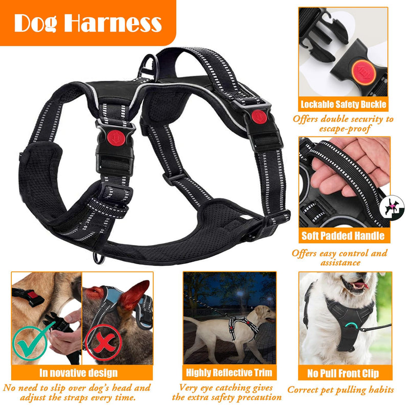 No Pull Dog Harness, Collar & Leash Set | Includes Dog Seat Belt, Collapsible Bowls & Poop Bag Dispenser. Ideal for Training, Walking, Hiking. Fits Small to Large Dogs(Pink-L) Pink - PawsPlanet Australia