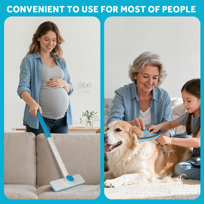 2-in-1 Pet Hair Remover Roller & Brush - Furniture Carpet Rake and Silicone Pet Grooming Brush with Extendable Handle, Adhesive Hook for Easy Storage | Dog Cat Hair Removal Tool for Home Car Cleaning - PawsPlanet Australia