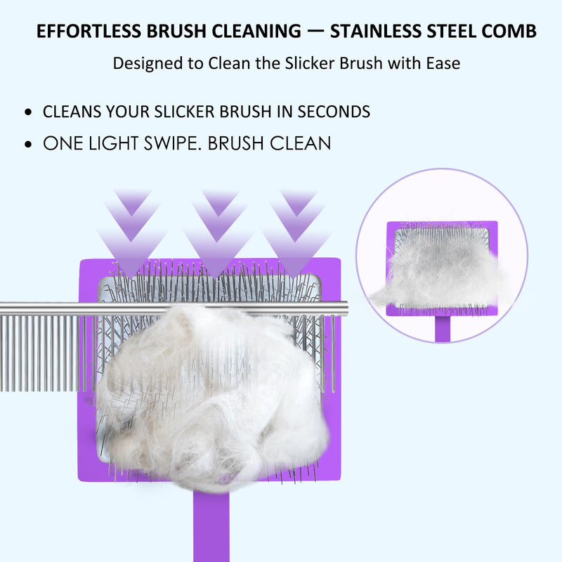 Large Long Pin Slicker Brush for Poodles, Goldendoodles & Long Haired Dogs - 25mm Pins Professional Grooming Tool with Wooden Handle for Thick Curly Coats, Mats & Undercoat - Purple