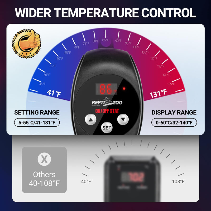 REPTI ZOO Reptile Thermostat Wide Range Temperature Controller Reptile Heat Pad Digital Thermostat Waterproof Seedling Heat Mat Thermostat for Turtles, Lizards, Frogs, Hermit Crabs, Snakes, Plants - PawsPlanet Australia