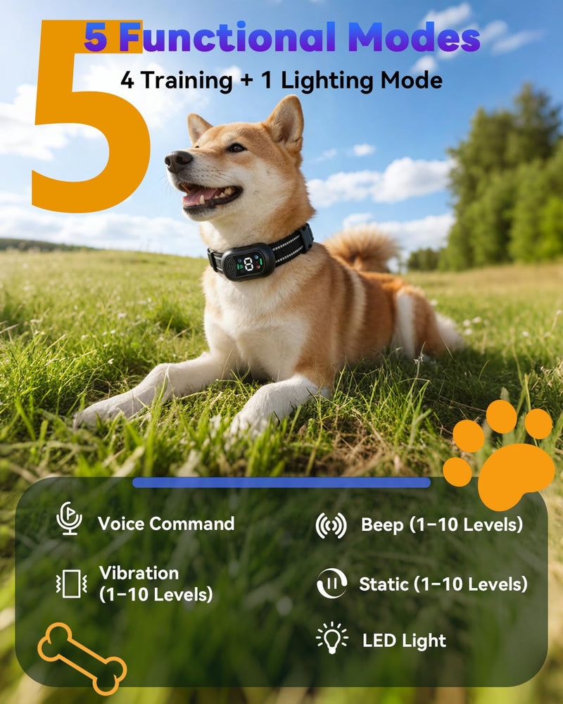 Smart Dog Training Collar with Remote – 4500FT Range Rechargeable E Collar with Voice Command, Beep, Vibration, Static & LED Light, Waterproof Shock Collar for Small Medium Large Dogs - PawsPlanet Australia