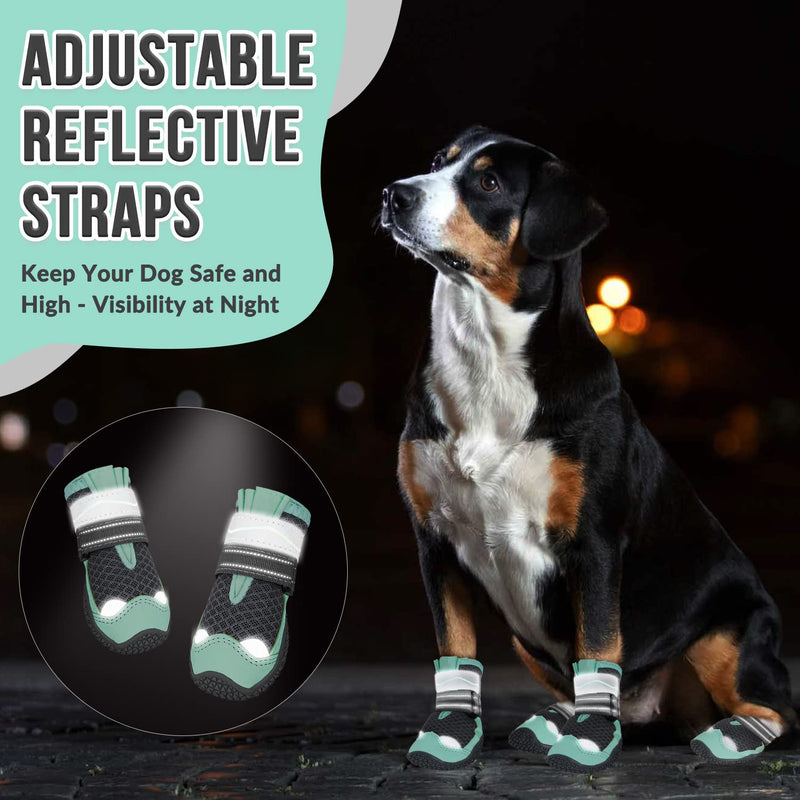 SlowTon Dog Shoes for Large Small Medium Dogs - Breathable Dog Boots for Summer Hot Pavement, Paw Protector for Outdoor Walking Winter Snow, Anti-Slip Rubber Dog Booties for Hardwood Floor (Green, 6) A-Green #6 (Width 2.6 inch) for 52-68 lbs - PawsPlanet Australia