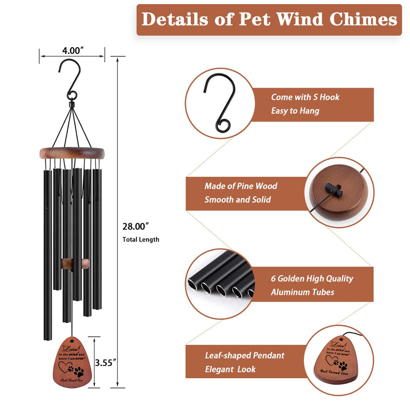 Pet Memorial Gifts, 28" Pet Memorial Wind Chimes, Dog Memorial Gifts, Pet Loss Gifts, Loss of Pet Sympathy Gift, Pet Remembrance Gift in Memory of Dog Cat Wood-black - PawsPlanet Australia