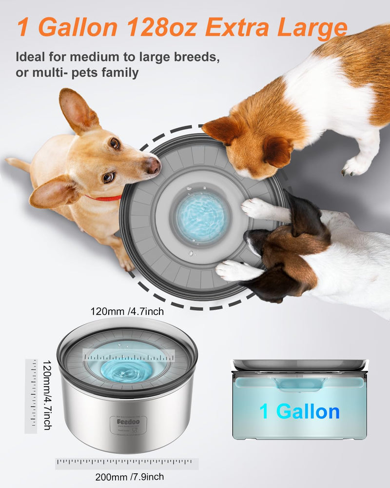1Gallon Dog Water Bowl, 3.8L No Spill Water Bowl for Dogs, Stainless Steel Spill Proof Dog Bowl, No Splash Slow Drinking Bowl with No Slip Base for Slobber Stopper, Messy Drinkers[Anti Digging] - PawsPlanet Australia
