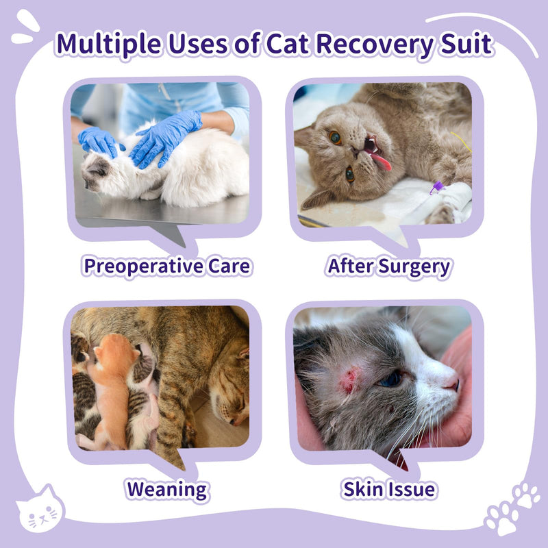 Coppthinktu Cat Recovery Suit Cat Onesie for Cats After Surgery, Breathable Cat Spay Surgery Recovery Suit for Abdominal Wound, Soft Cat Surgical Body Suit for Female Cats Kitten to Anti-Licking Small Purple