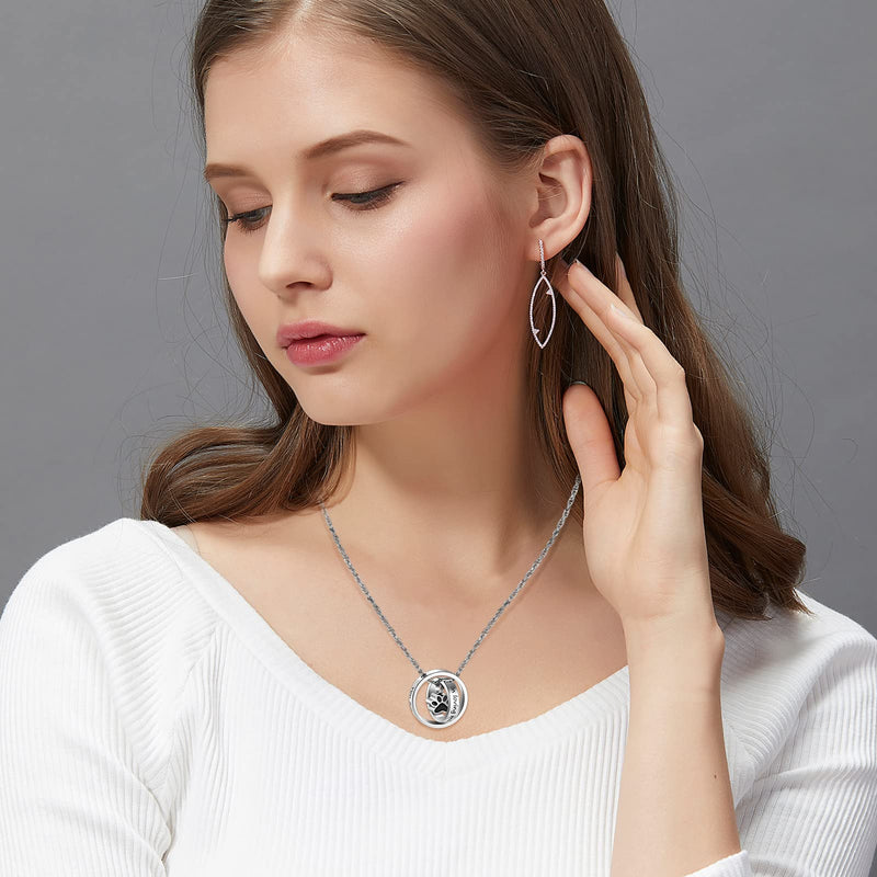 Paw Print Urn Necklace for Dog Ashes Stainless Steel Cat Ashes Necklace - You Left Paw Prints on My Heart Silver - PawsPlanet Australia