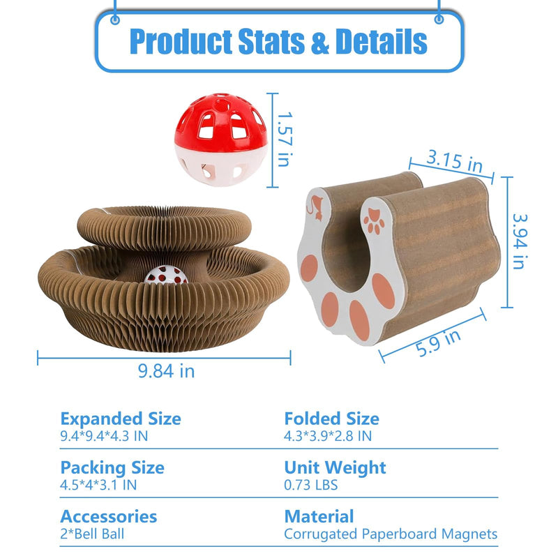 2 Pack Kitty Kurls Cat Scratcher, Magic Organ Cat Toy Scratching Board with Bell Balls, Reversible Corrugated Cardboard for Pet Claw Care Style 1 - PawsPlanet Australia