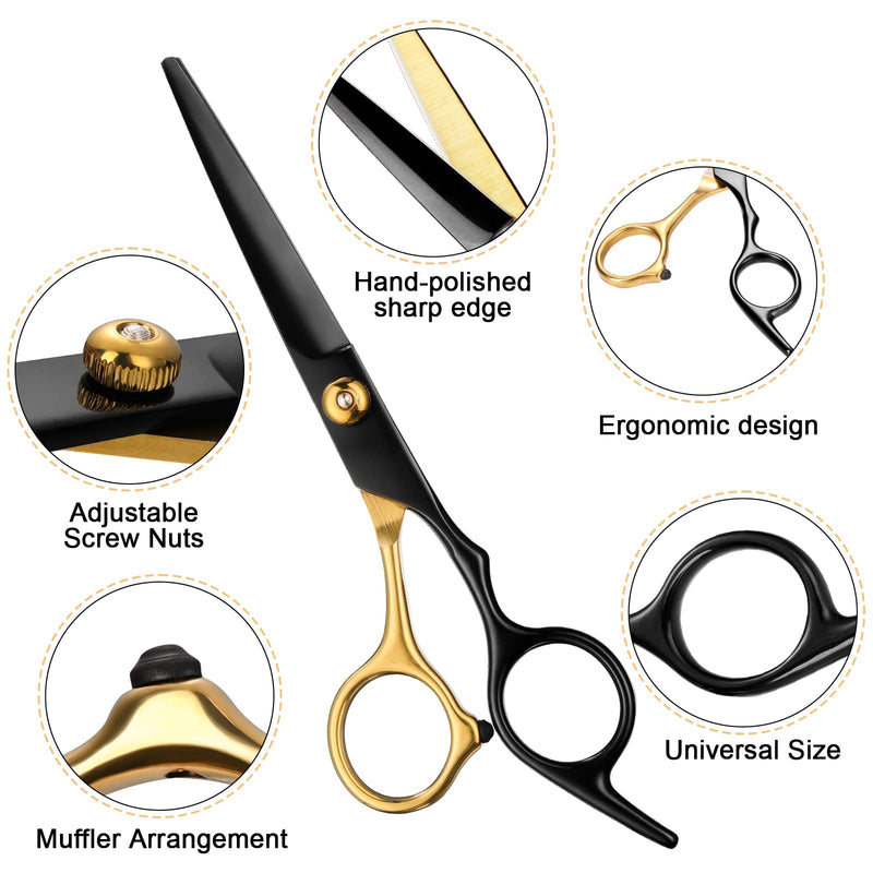 Hair Scissors,11Pcs Professional Black Gold Hair Cutting,Stainless Steel Barber Supplies,Straight, Thinning Shears, Multi Use Haircut Sets for Home Salon Barber - PawsPlanet Australia