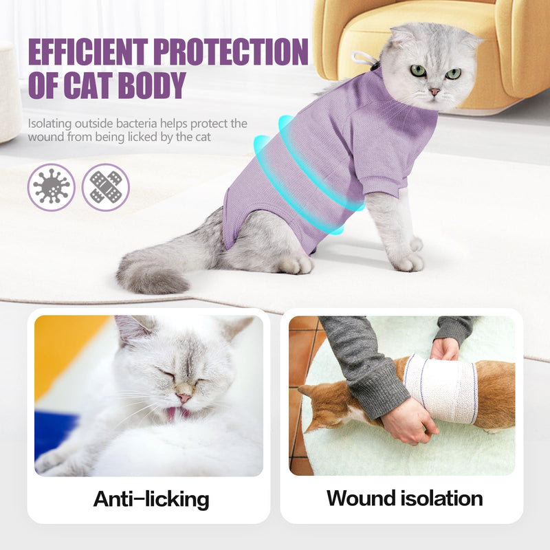 JOHNBOLIN Cat Surgery Recovery Suit - E-Collar Alternative Anti-Licking Spay/Neuter Bodysuit, Soft Pet Surgical Pajamas for Cats, Abdominal Wound Onesie (Purple, Medium) Purple