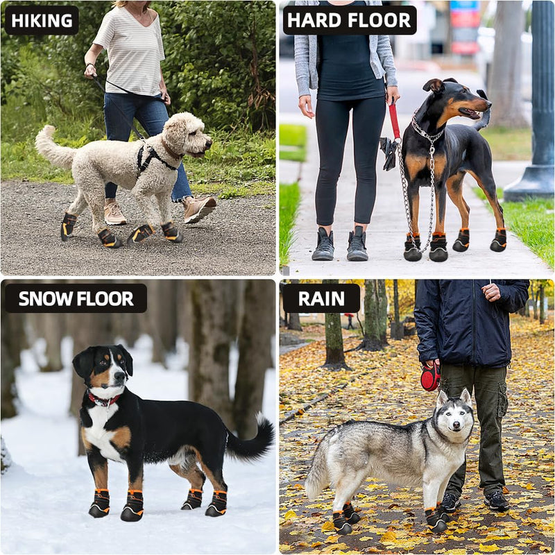 Dog Shoes for Large Dogs Anti-Slip Dog Boots & Paw Protectors for Hot Pavement Waterproof Small Medium Large Dog Booties for Rainy Day Summer Hiking Winter Snowy Day Dog Booties 4PCS Waterproof-Orange Black #4 (width 1.96 inch) for 31-38 lbs - PawsPlanet Australia