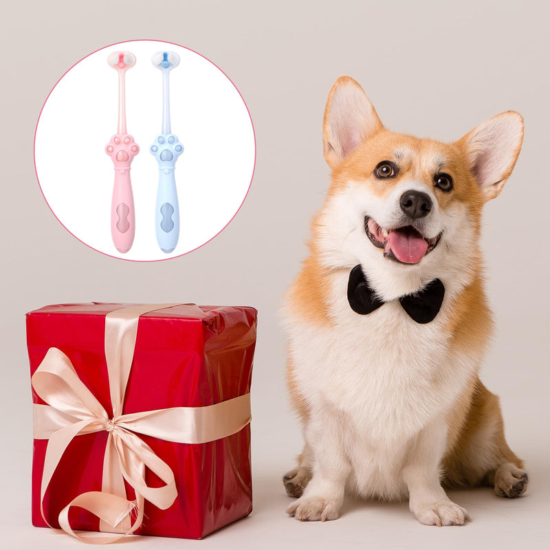 3-Sided Dog Toothbrush, 2 Pack Puppy Toothbrushes, Ultra Soft Dog Teeth Cleaning kit, Pet Dental Oral Care, Dogs Toothbrush Kit for Small and Medium Dogs (Pink, Blue) - PawsPlanet Australia