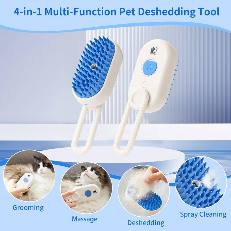 Cat Steam Brush for Shedding,4 in 1 Pet Steam Brush for Cats & Dogs,Deshedding,Massage,Cleaning & Anti-Static All In One,Suitable for Long & Short Haired Pets,Includes Waterless Shampoo,Blue Blue - PawsPlanet Australia