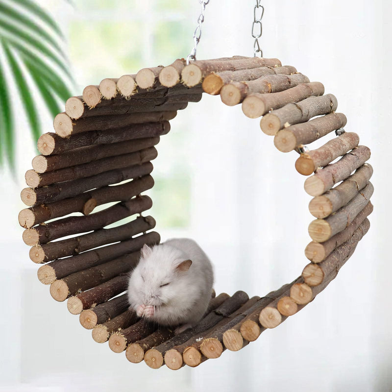 Bird Parrot Swing Toys, Hanging Bird Tree Caves, Natural Apple Wood Parrot Hammock, Bird Cage Accessories, Suitable for Little Bird Parakeets Cockatiels Lovebirds Hamster Rat (6.49" in Diameter) Small Metal Chains Style - PawsPlanet Australia