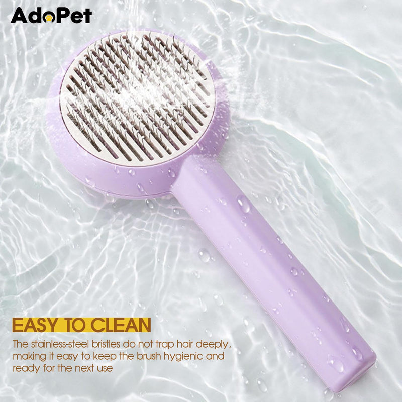 Self-Cleaning Pet Grooming Brush Soft Silicone Bristles, Flower Design for Cats and Dogs – Easy to Use & Gentle Care (Purple)