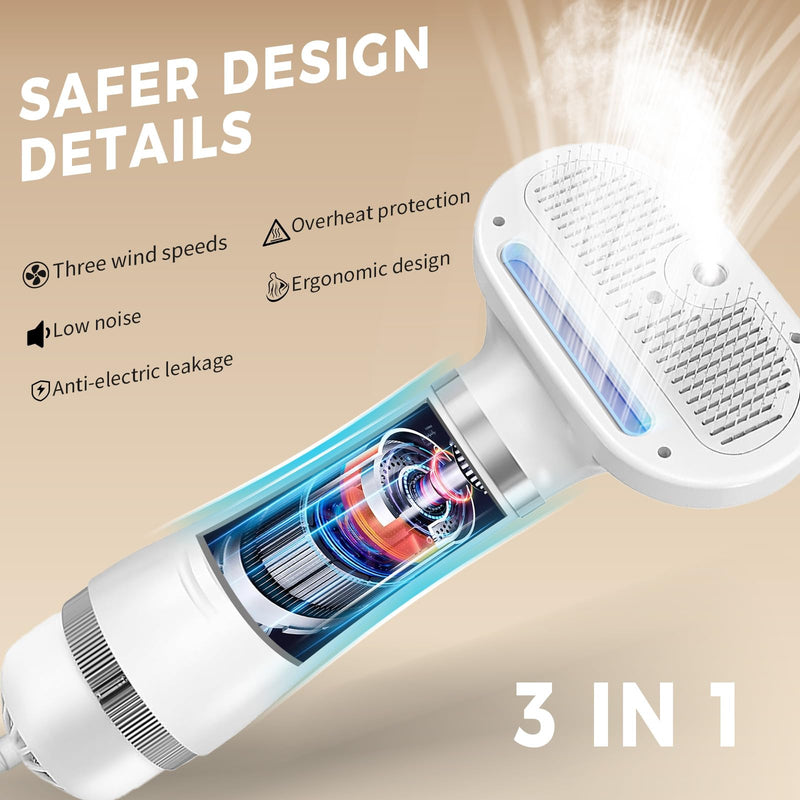 Cat Steam Brush with 600W High-Power Pet Dryer, Pet Spray Hair Removal Comb, 5 in 1 Cat & Dog Brush for Shedding, Includes Shampoo(Wired) White - PawsPlanet Australia